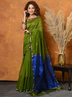 Improbable Green Cotton Silk Saree With Lissome Blouse Piece