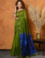 Improbable Green Cotton Silk Saree With Lissome Blouse Piece