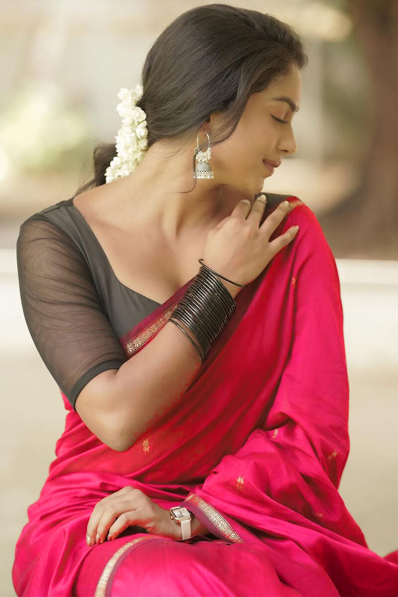 Unequalled Dark Pink Cotton Silk Saree With Snappy Blouse Piece