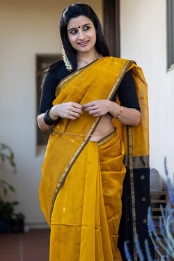 Rhapsody Mustard Cotton Silk Saree With Aplomb Blouse Piece