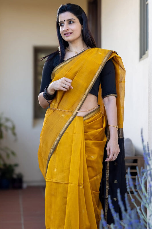 Rhapsody Mustard Cotton Silk Saree With Aplomb Blouse Piece