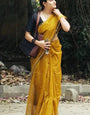 Precious Mustard Cotton Silk Saree With Glorious Blouse Piece