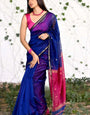 Cynosure Navy Blue Cotton Silk Saree With Vivacious Blouse Piece