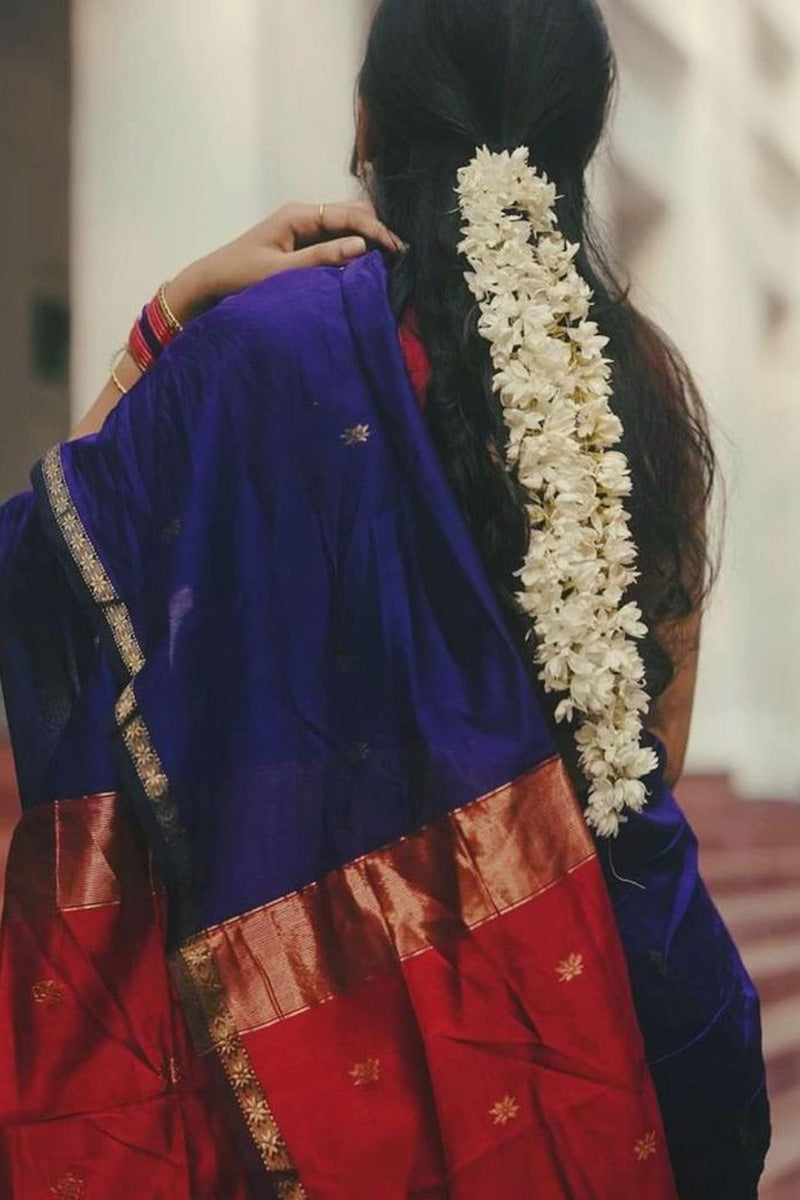 Pretty Navy Blue Cotton Silk Saree With Ailurophile Blouse Pieced