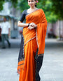 Gleaming Orange Cotton Silk Saree With Sizzling Blouse Piece