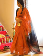 Flameboyant Orange Cotton Silk Saree With Evanescent Blouse Piece