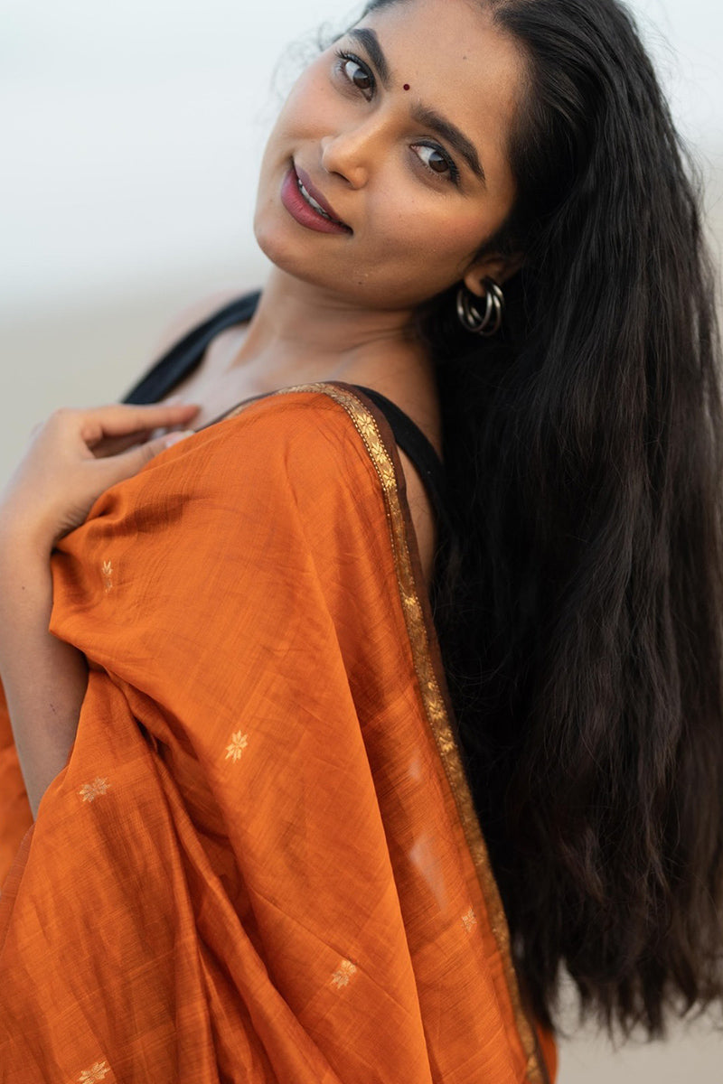 Stylish Orange Cotton Silk Saree With Energetic Blouse Piece