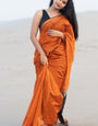 Stylish Orange Cotton Silk Saree With Energetic Blouse Piece