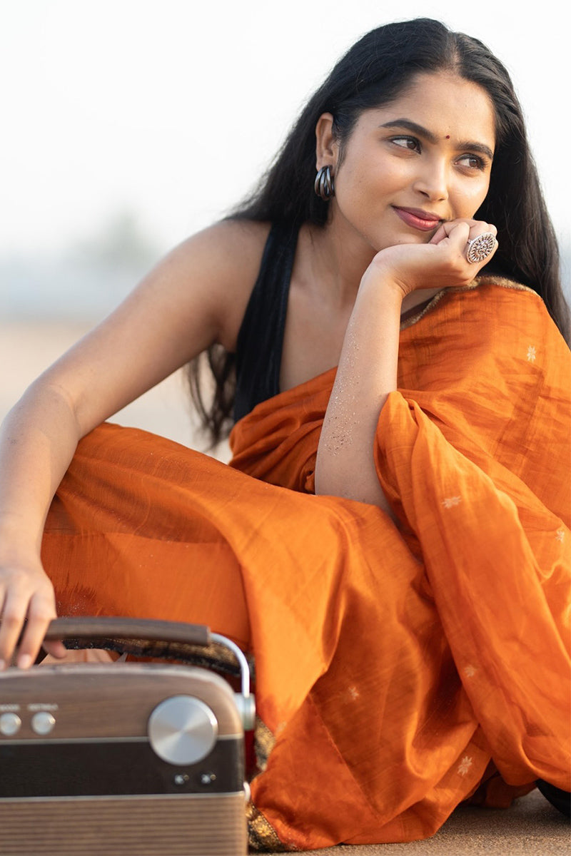 Stylish Orange Cotton Silk Saree With Energetic Blouse Piece