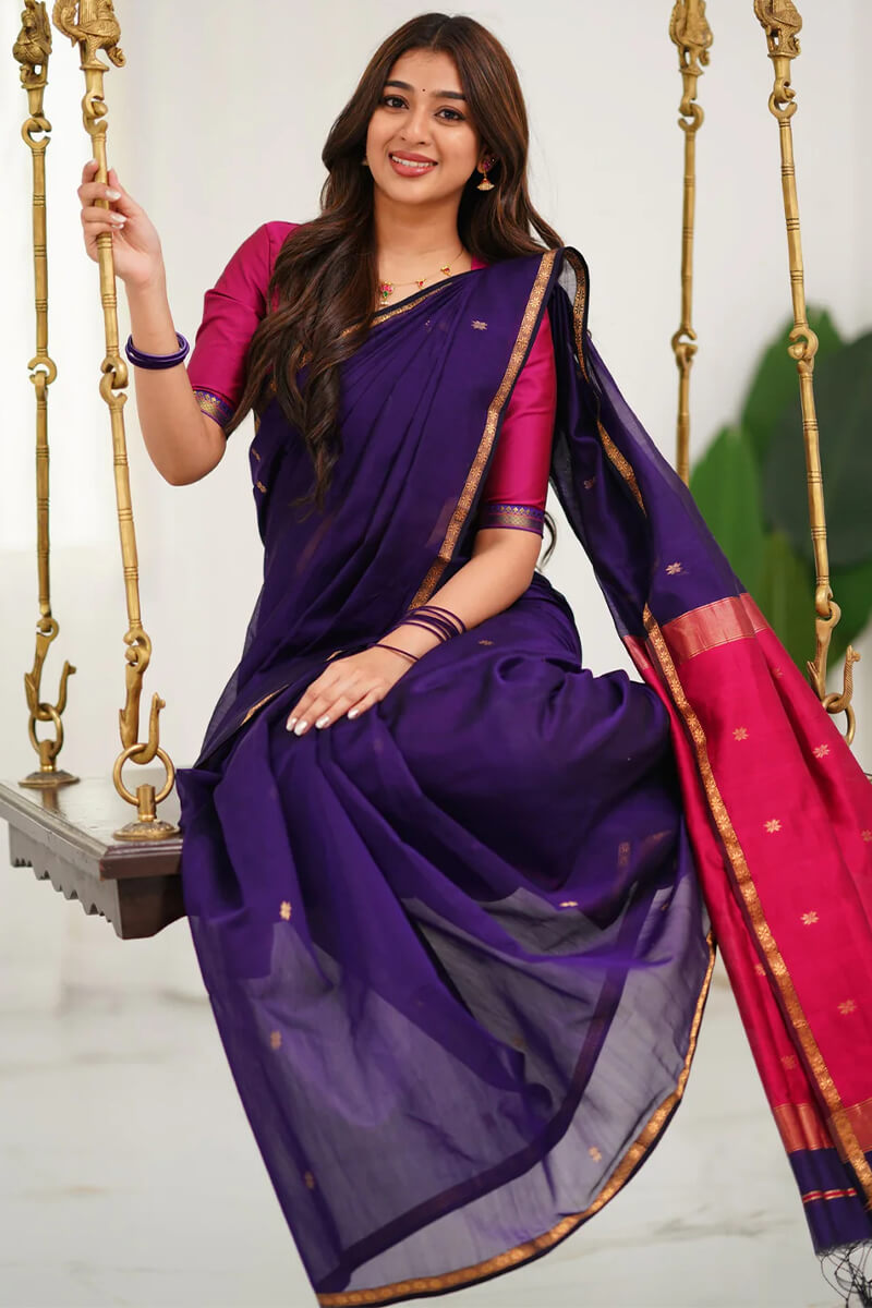 Stunner Purple Cotton Silk Saree With Chatoyant Blouse Piece