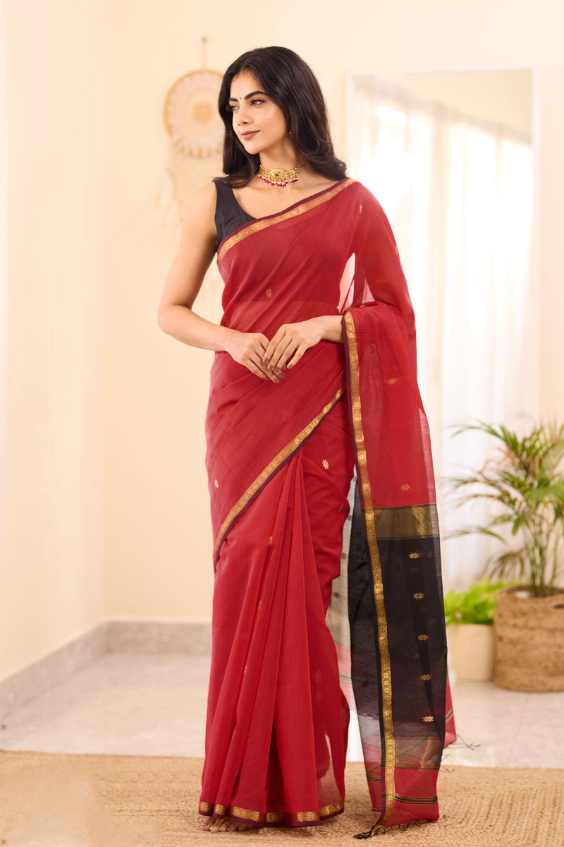 Scintilla Red Cotton Silk Saree With Outstanding Blouse Piece