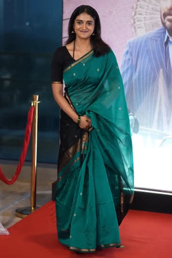 Smashing Sea Green Cotton Silk Saree With Eloquence Blouse Piece
