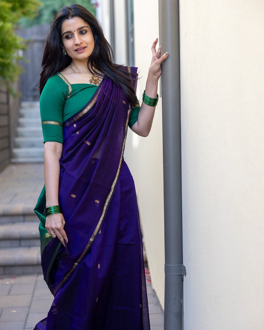Supernal Purple Cotton Silk Saree With Quixotic Blouse Piece