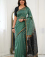 Prominent Sea Green Cotton Silk Saree With Desirable Blouse Piece