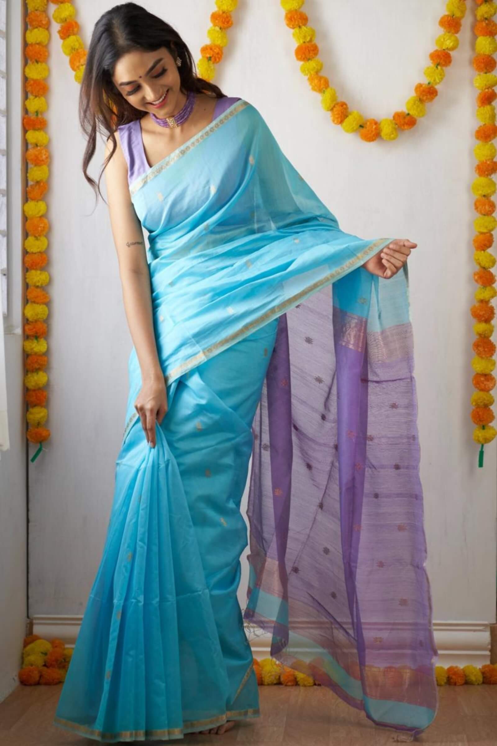 Winsome Sky Cotton Silk Saree With Unique Blouse Piece