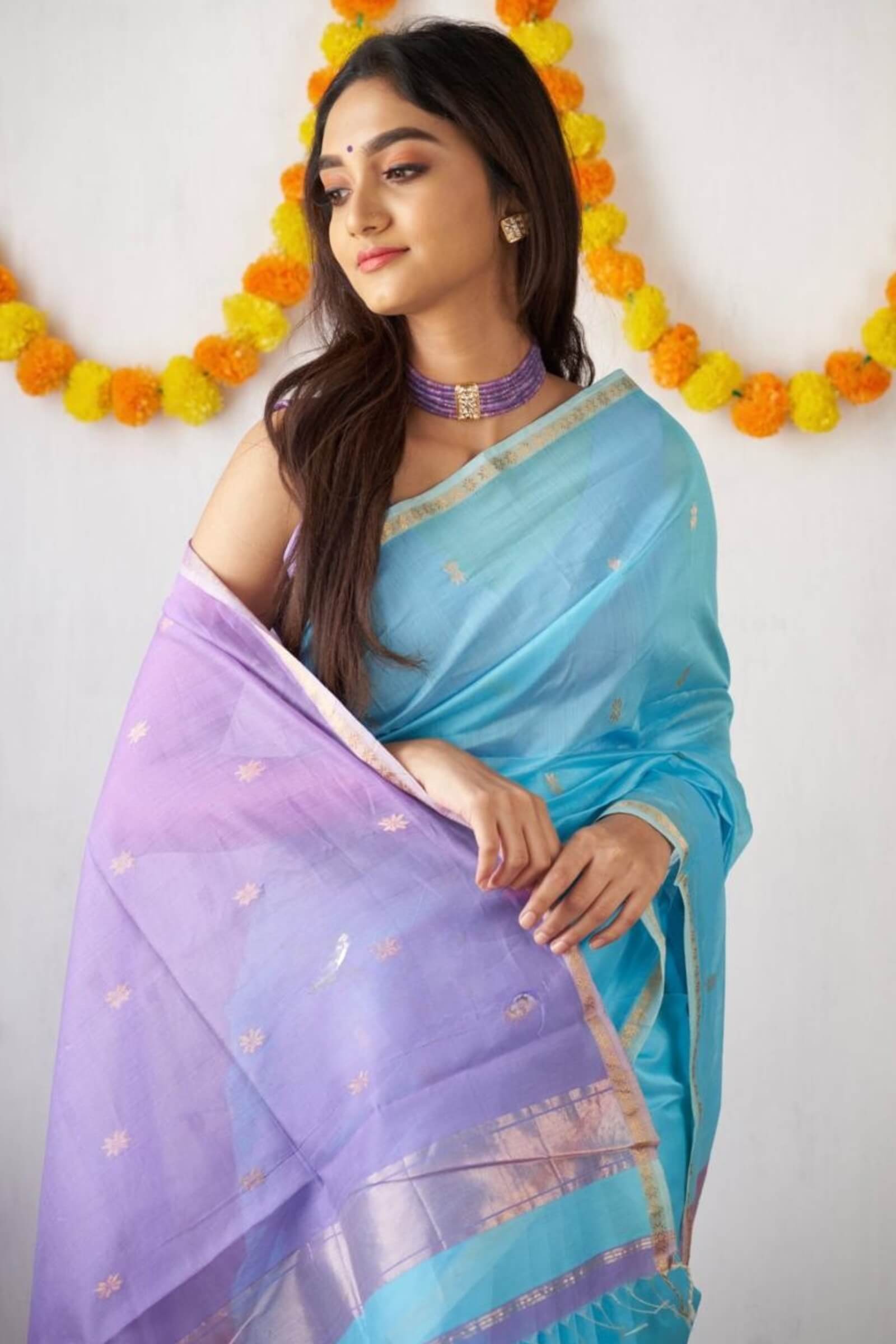 Winsome Sky Cotton Silk Saree With Unique Blouse Piece
