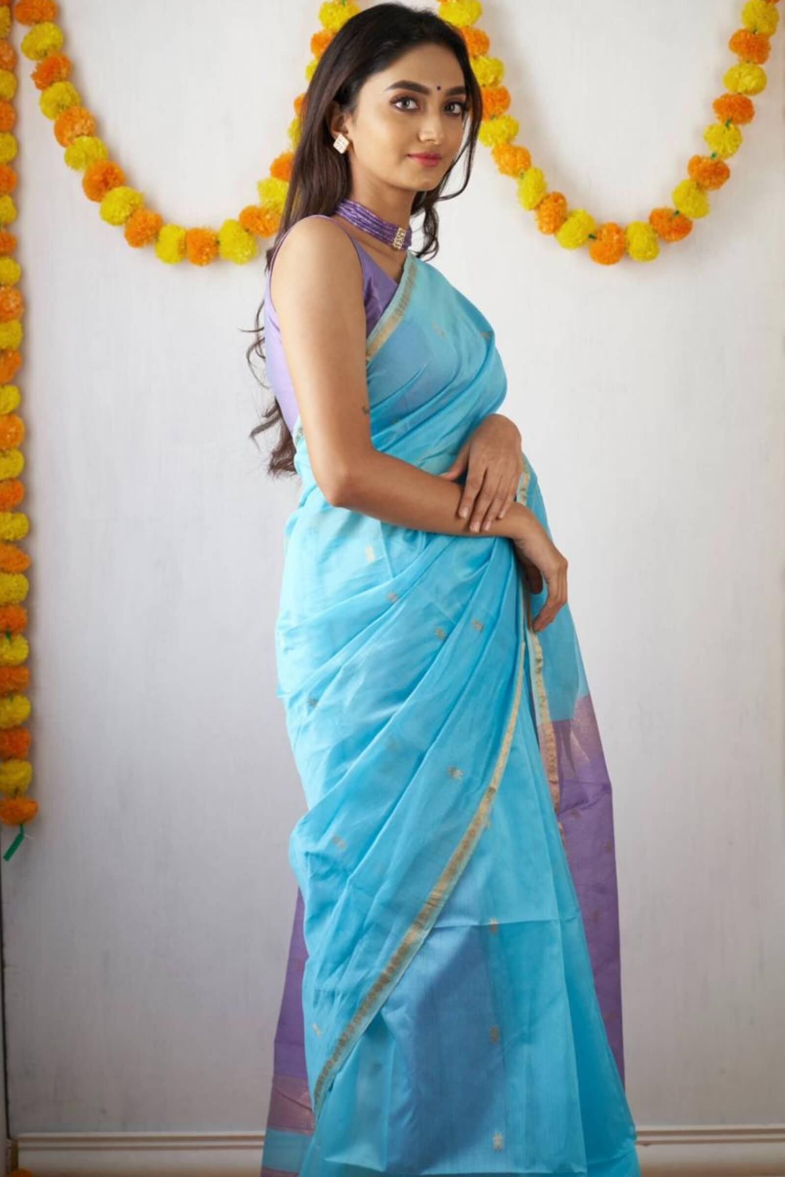 Winsome Sky Cotton Silk Saree With Unique Blouse Piece