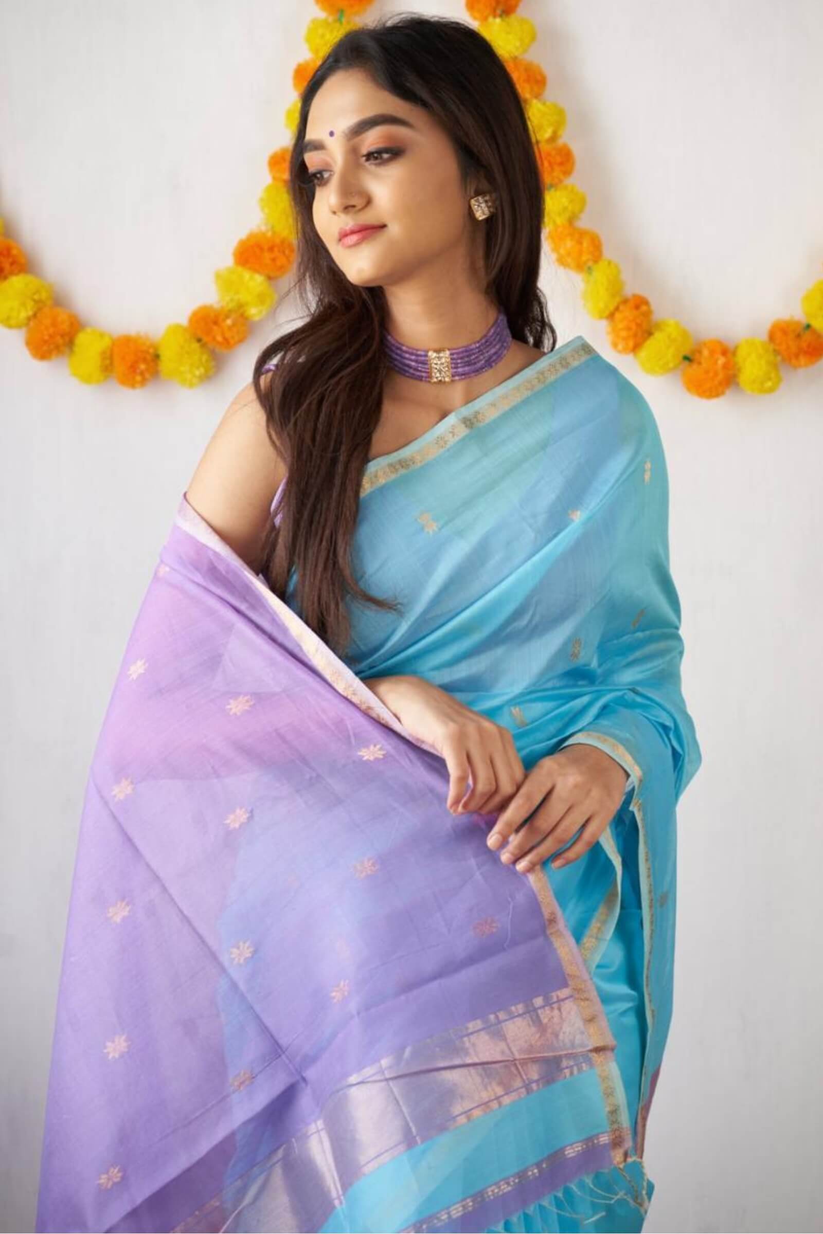 Winsome Sky Cotton Silk Saree With Unique Blouse Piece