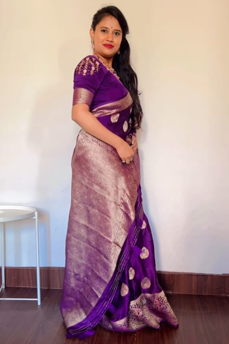Glowing Purple Soft Silk Saree With Breathtaking Blouse Piece