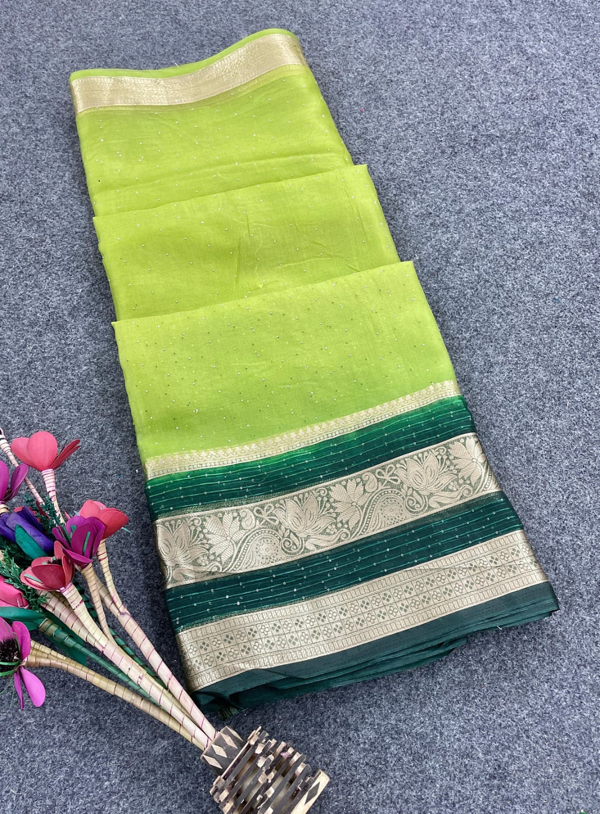 Ravishing Parrot Organza Silk Saree With Exquisite Blouse Piece