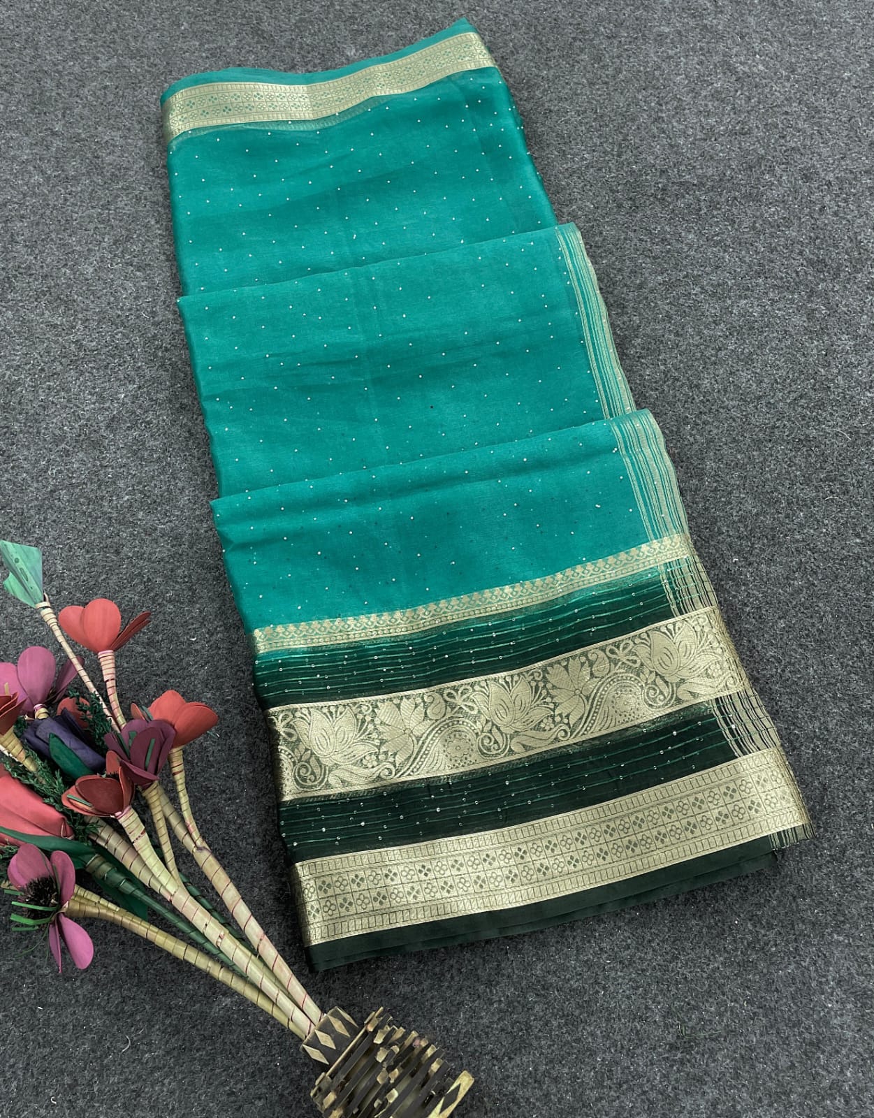 Impressive Sea Green Organza Silk Saree With Ravishing Blouse Piece