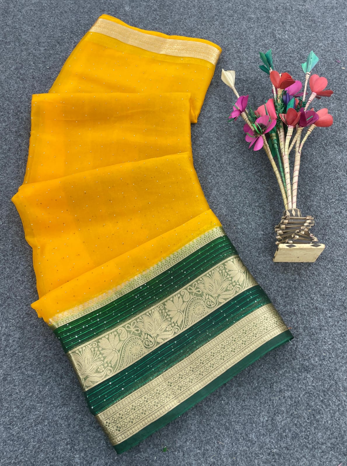 Mesmerising Yellow Organza Silk Saree With Allure Blouse Piece