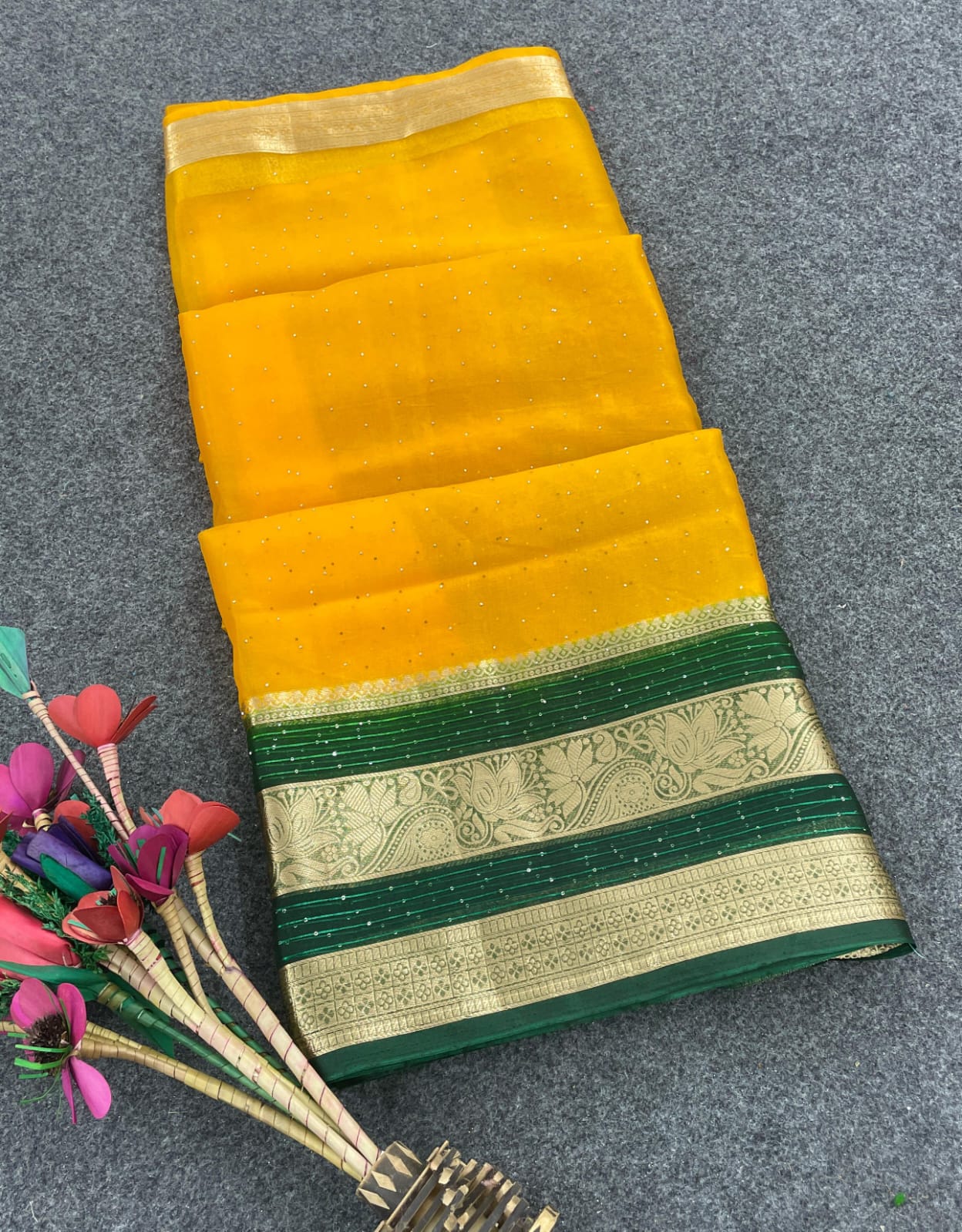 Mesmerising Yellow Organza Silk Saree With Allure Blouse Piece