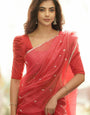 Gorgeous Red Cotton Silk Saree With Ethnic Blouse Piece