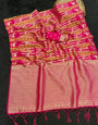 Ailurophile Dark Pink Banarasi Tissue Silk Saree With Ethnic Blouse Piece