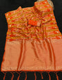 Exquisite Orange Banarasi Tissue Silk Saree With Flattering Blouse Piece