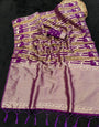 Ideal Purple Banarasi Tissue Silk Saree With Mesmerising Blouse Piece