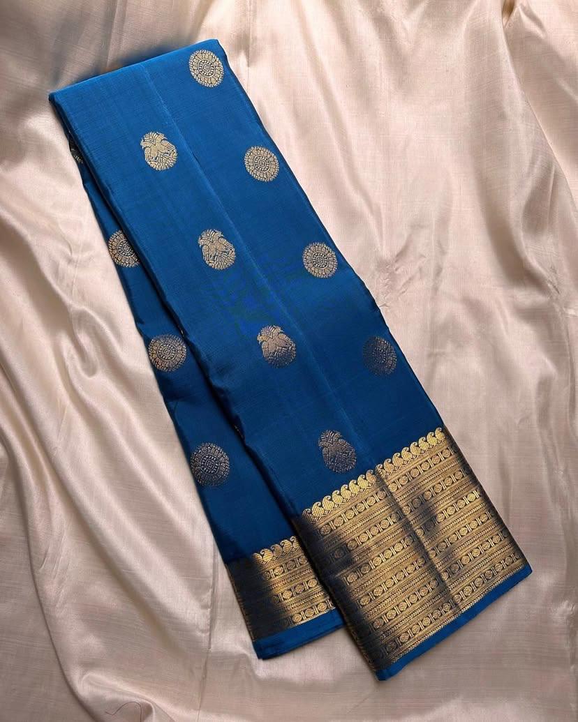 Zephyr Blue Soft Silk Saree With Panache Blouse Piece