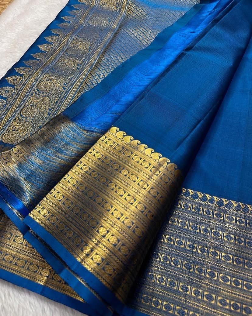 Zephyr Blue Soft Silk Saree With Panache Blouse Piece