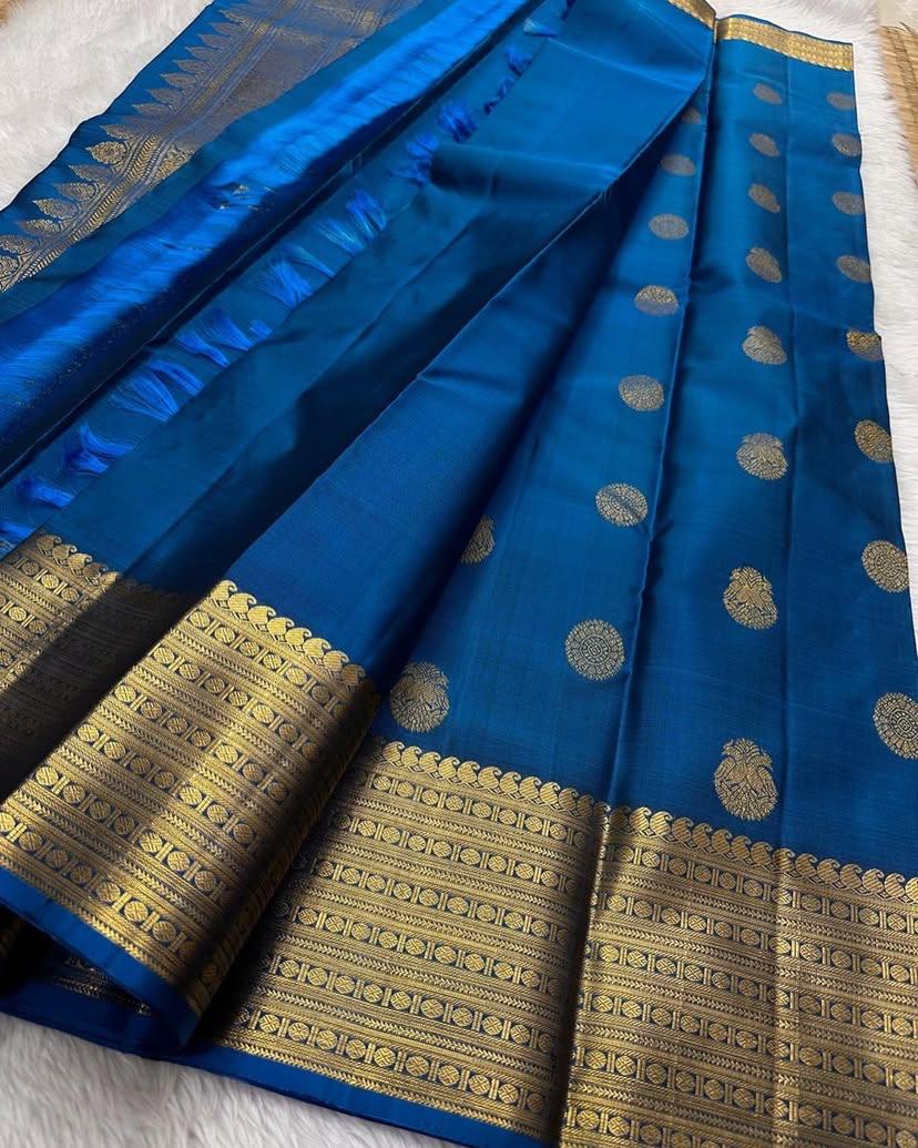 Zephyr Blue Soft Silk Saree With Panache Blouse Piece