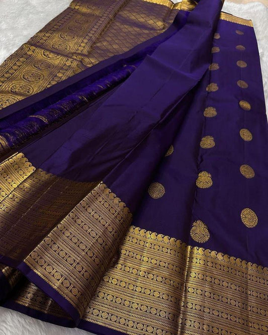Rhapsodic Navy Blue Soft Silk Saree With Glamorous Blouse Piece