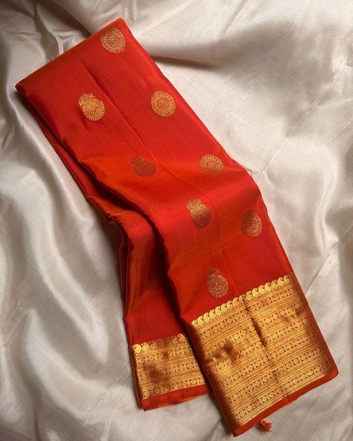 Enthralling Orange Soft Silk Saree With Panache Blouse Piece