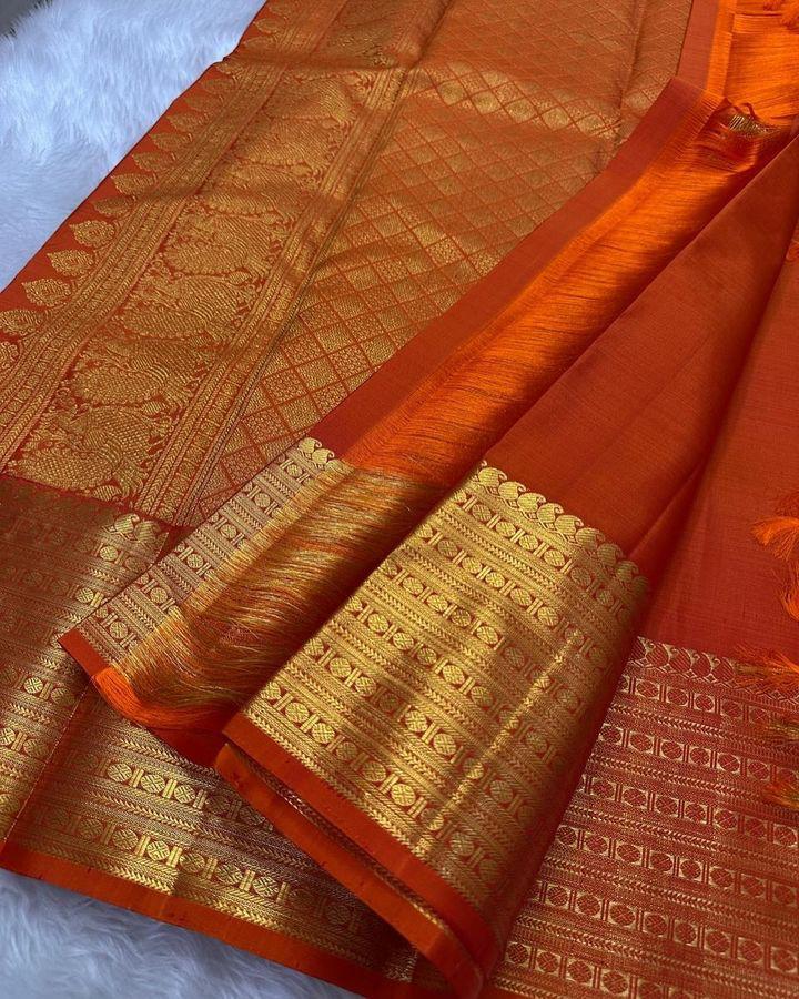 Enthralling Orange Soft Silk Saree With Panache Blouse Piece