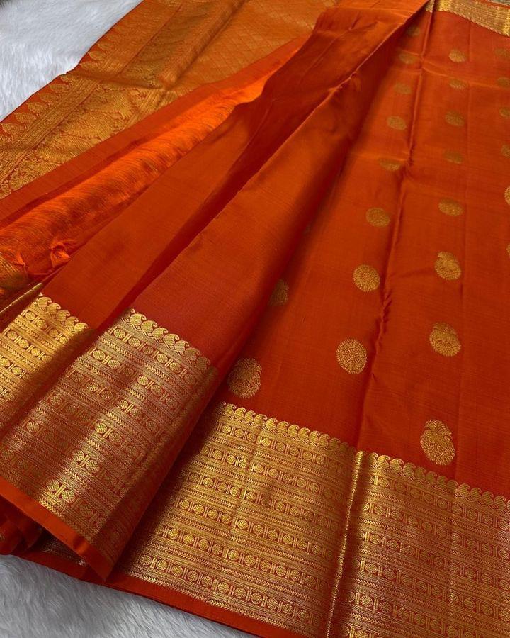 Enthralling Orange Soft Silk Saree With Panache Blouse Piece