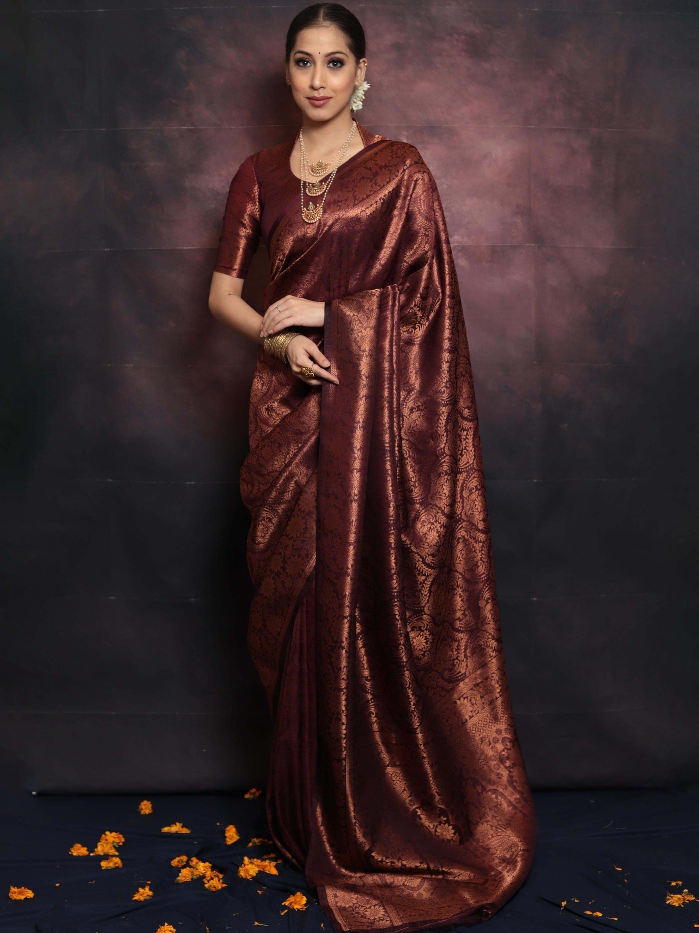 Surreptitious Maroon Soft Silk Saree With Palimpsest Blouse Piece