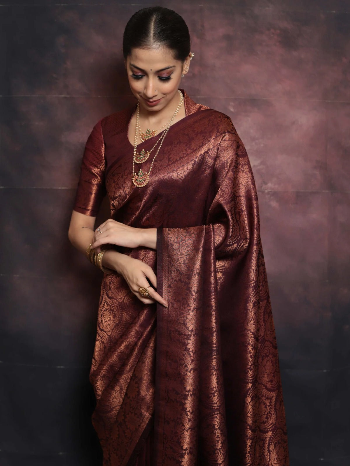 Surreptitious Maroon Soft Silk Saree With Palimpsest Blouse Piece