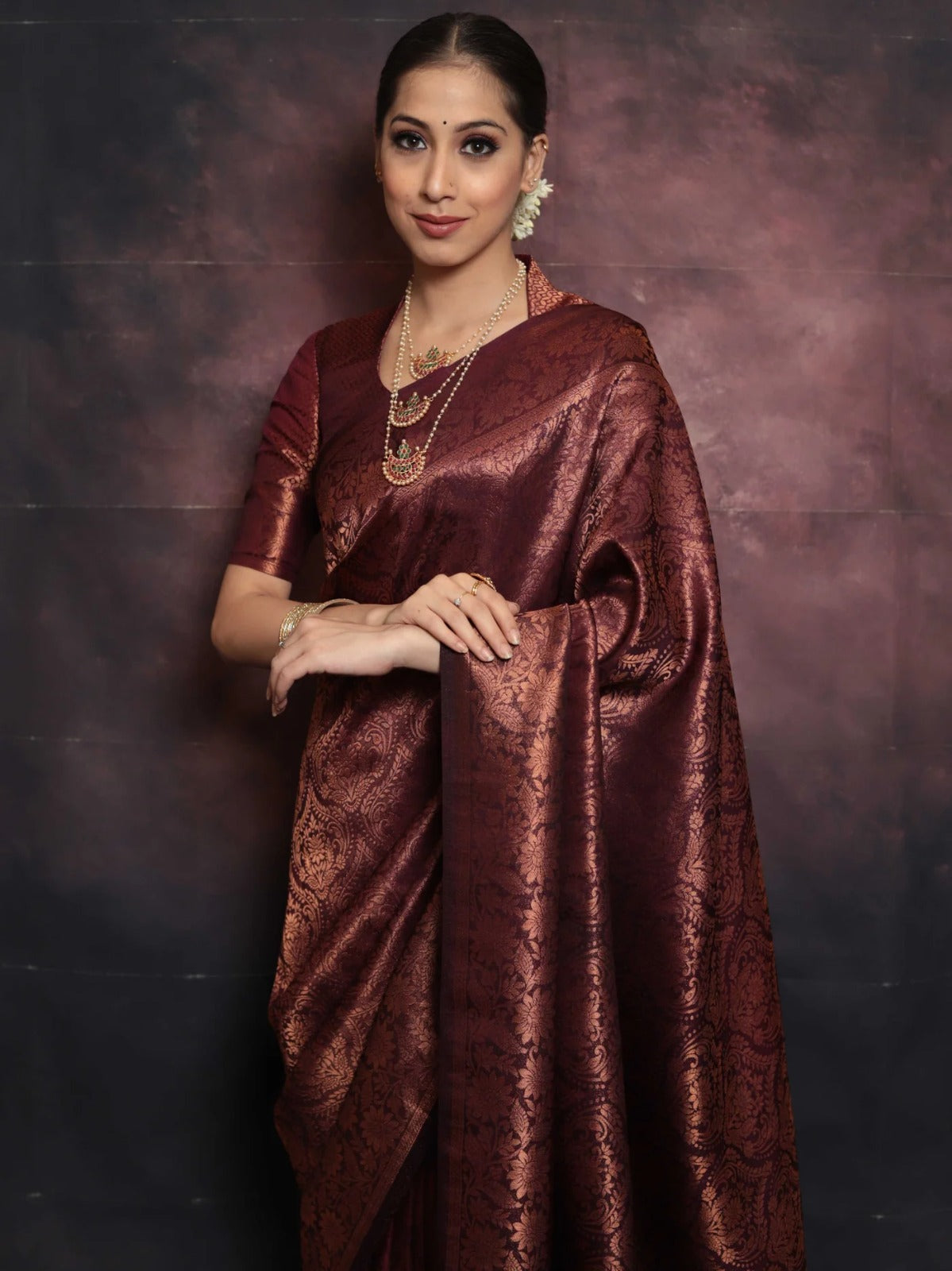 Surreptitious Maroon Soft Silk Saree With Palimpsest Blouse Piece