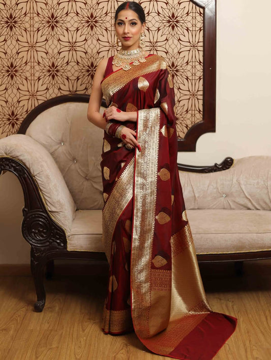 Rhapsody Wine Soft Silk Saree With Tantalizing Blouse Piece