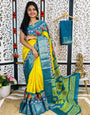 Dulcet Yellow Digital Printed Dola Silk Saree With Effulgent Blouse Piece