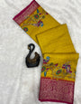 Fancifull Yellow Digital Printed Dola Silk Saree With Fairytale Blouse Piece