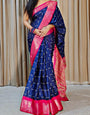 Inimitable Navy Blue Digital Printed Dola Silk Saree With Rhapsody Blouse Piece