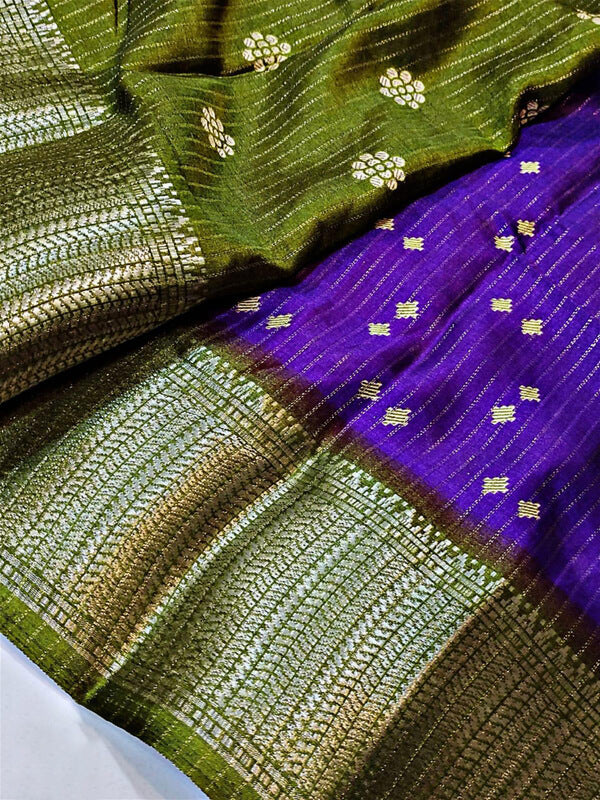 Verdant Purple Printed Dola Silk Saree With Cynosure Blouse Piece