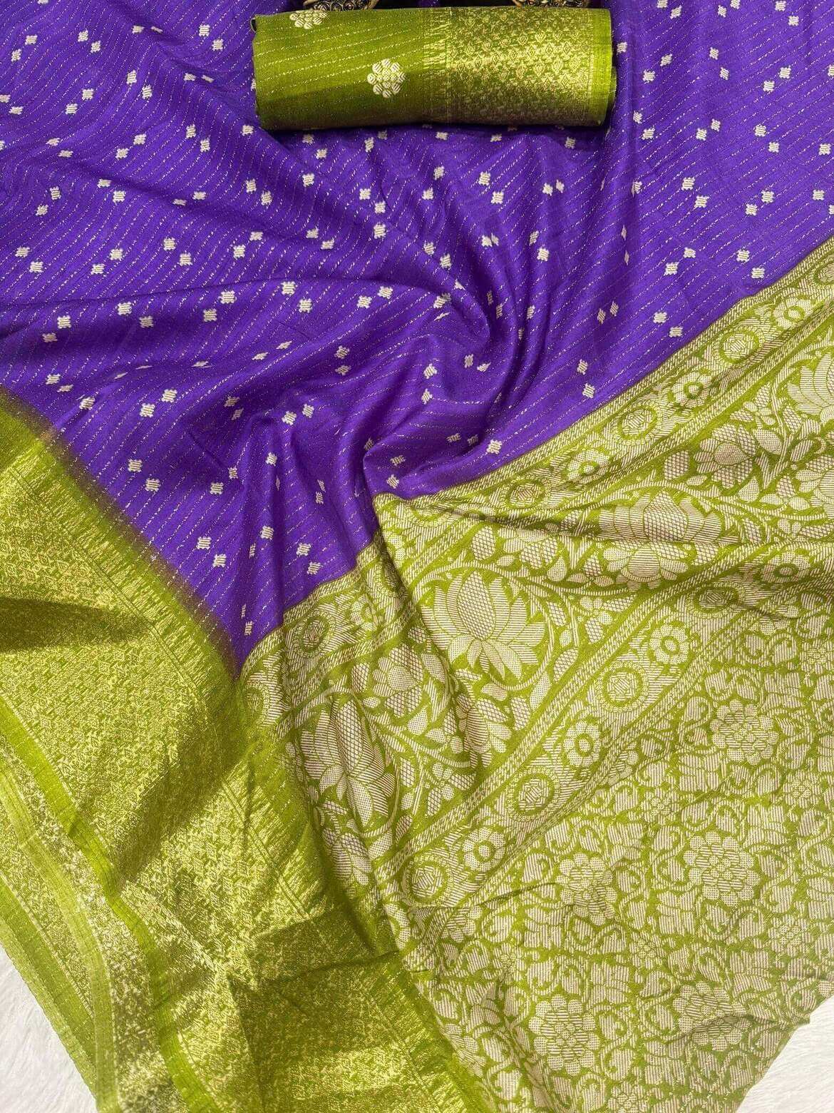 Verdant Purple Printed Dola Silk Saree With Cynosure Blouse Piece