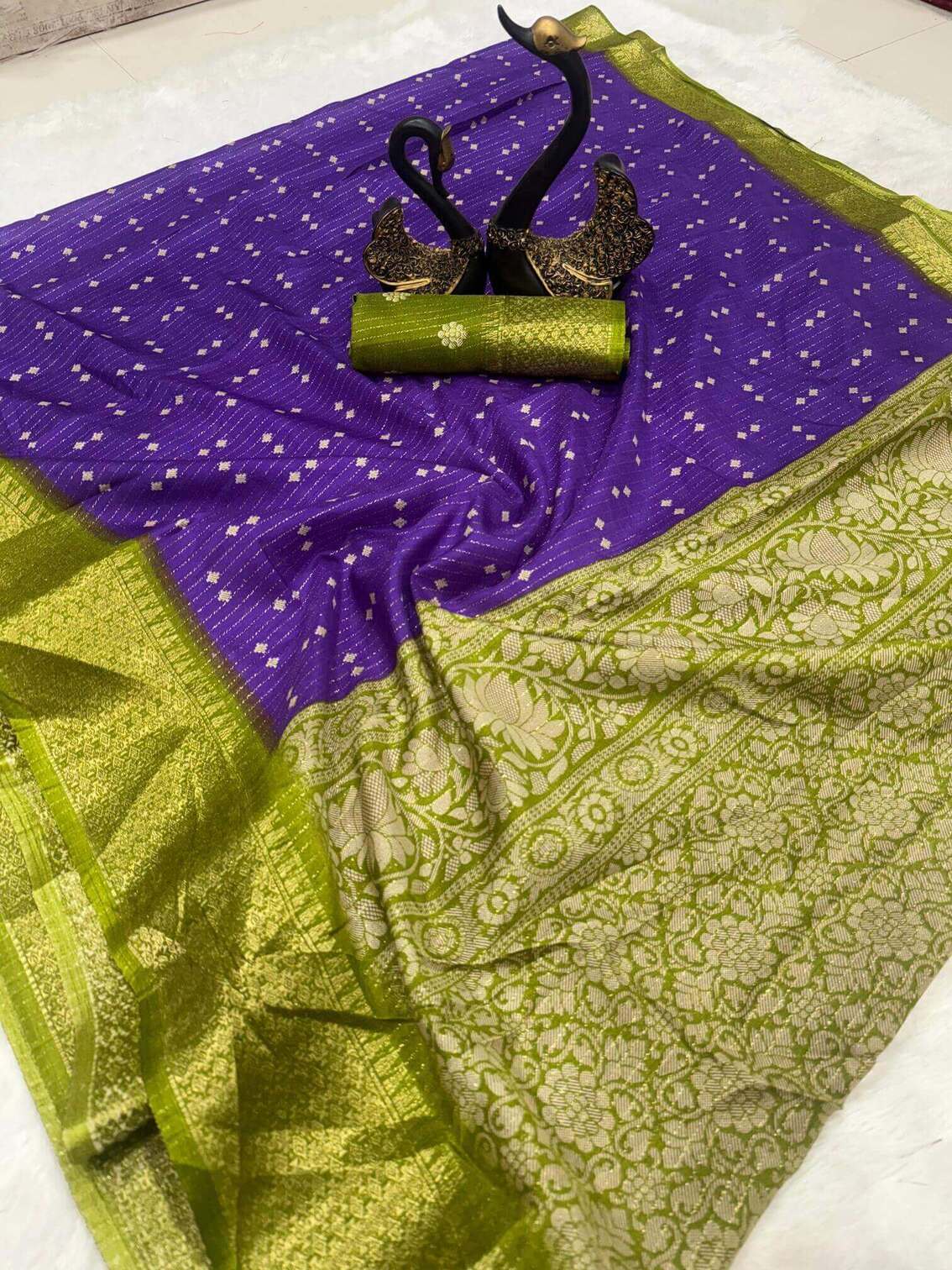 Verdant Purple Printed Dola Silk Saree With Cynosure Blouse Piece