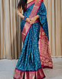 Zephyr Teal Blue Digital Printed Dola Silk Saree With Inimitable Blouse Piece