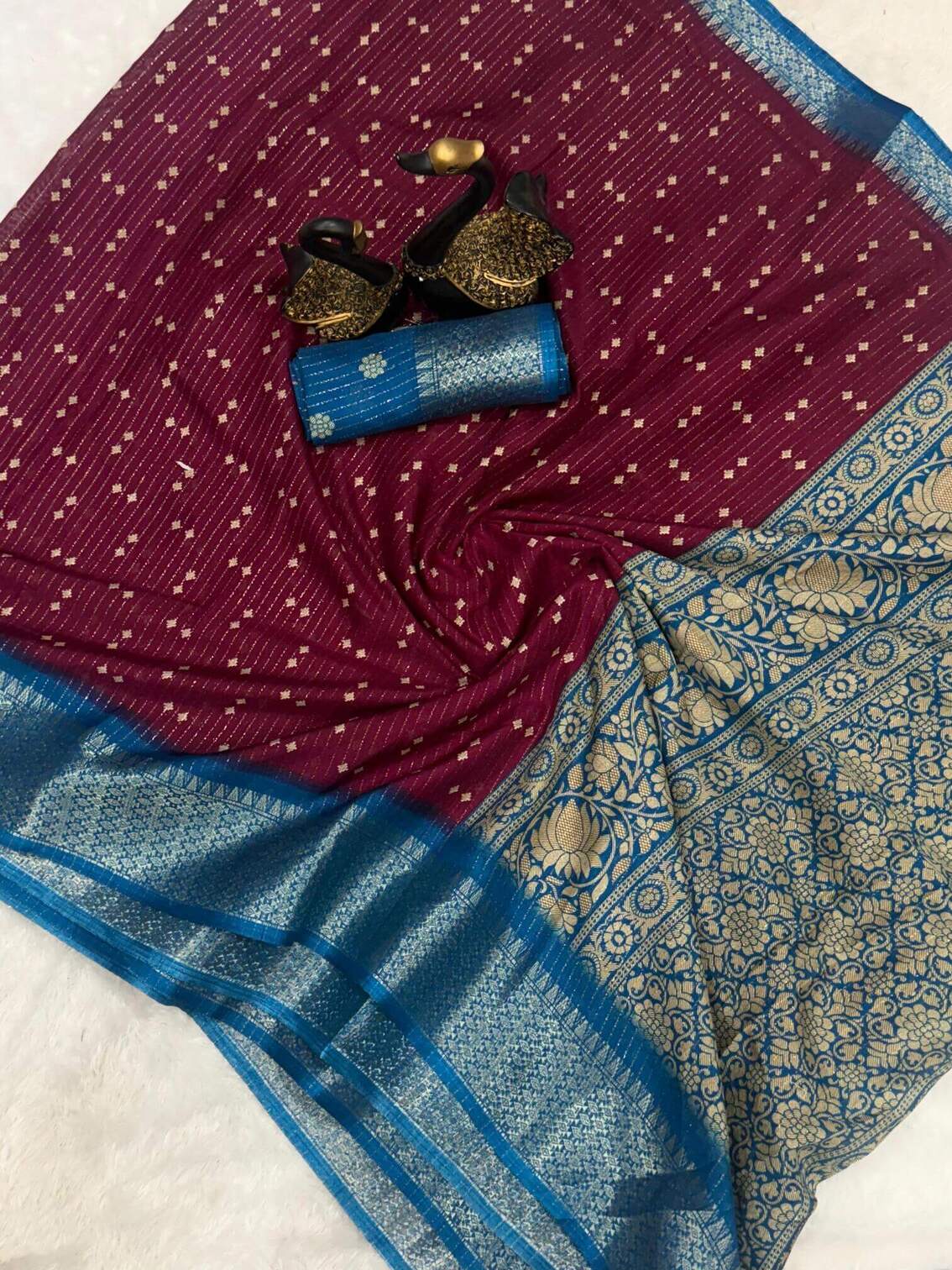 Vivacious Wine Digital Printed Dola Silk Saree With Ornate Blouse Piece